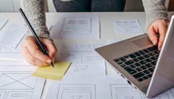 Professional web designer working on bespoke web design wireframes